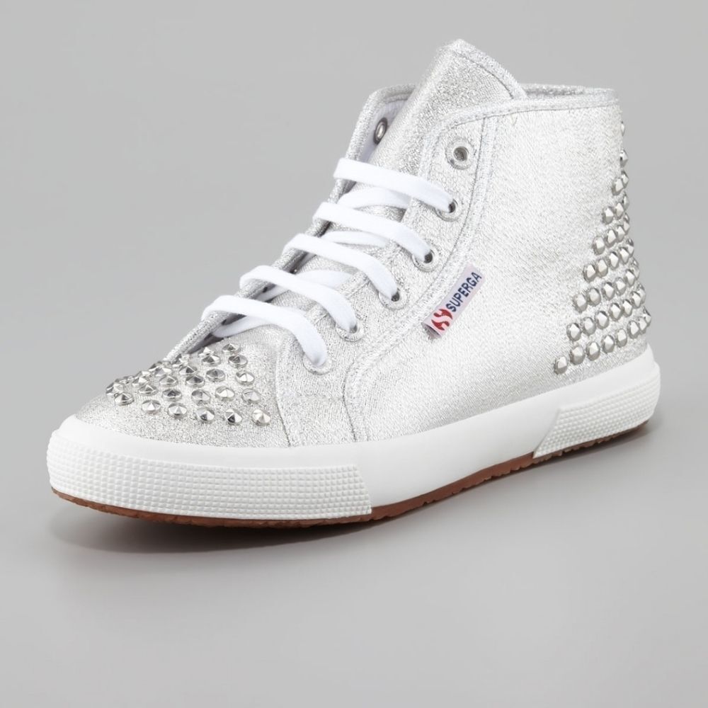 Superga metallic silver studded hi-tops - Picture 3 of 13